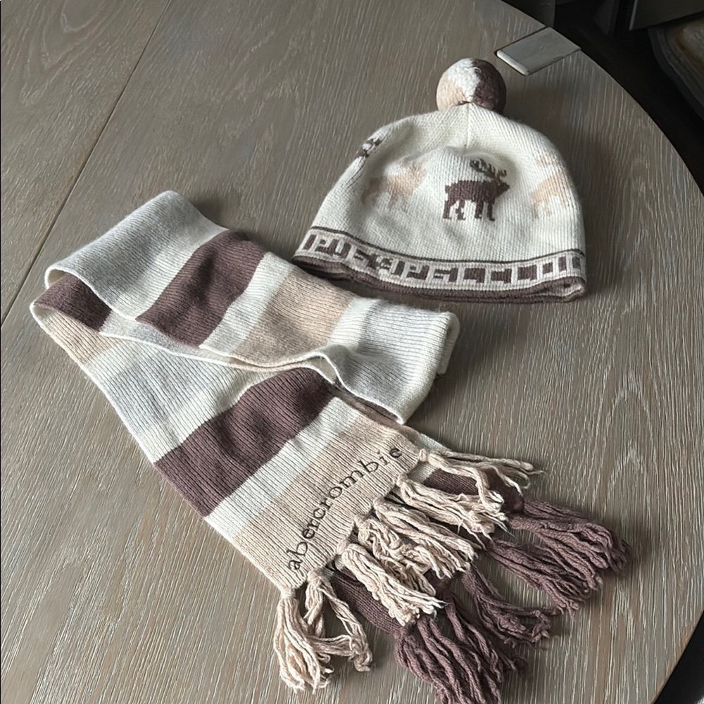 Brown and Cream Kids Scarf and Hat Set
